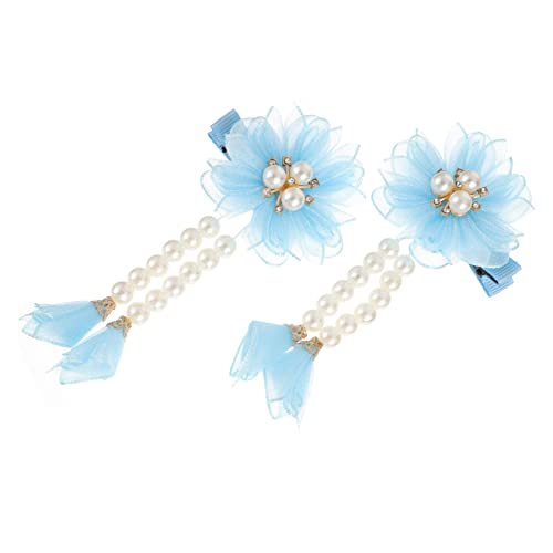 DEARMAMY 2 Stück Blumen und Perlen Haarzubehör Mädchen Haarschmuck Quaste Haarnadel klein Haarnadel Quaste Kopfschmuck für Mädchen Haarspange Zinklegierung Blau von DEARMAMY