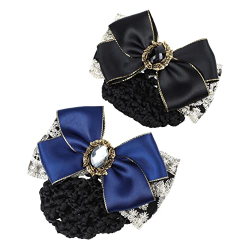 DEARMAMY 2 Stück Damen Haarknoten Abdeckung mit Schleifen Design Elastisches Haarnetz für Hochsteckfrisuren Passend für Formelle und Anlässe von DEARMAMY