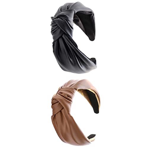DEARMAMY 2 Stück Damen Haarschmuck PU Leder Knoten Haargummis für Makeup Yoga und Spa Anpassbar und Flexibel Schwarz und Braun für Mehr Selbstbewusstsein und Stil von DEARMAMY