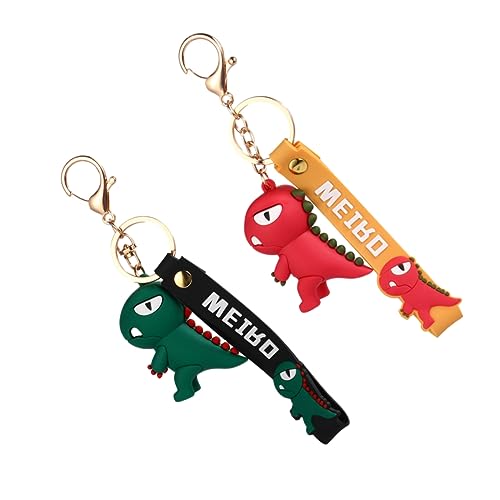 DEARMAMY Stereo-Dinosaurier-schlüsselanhänger 2 Stück Schlüsselanhängerseil in Hellgrün und Rot für Den Schlüsselring von DEARMAMY