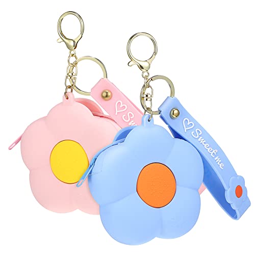 DEARMAMY 2 Stück Geldbörse Aus Silikon Süße Minitasche Geldbörse Süß Quaste Geldbörse Für Frauen Schlüsselanhänger-Accessoires Für Damen Dual Doppelt Plüsch Geldbörse Ringe Halter Kieselgel von DEARMAMY