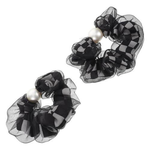 DEARMAMY 2 Stück Große Haargummis für Frauen Kariertes Design Schwarz Weiße Haarbänder Bequem und Langlebig Haarschmuck für Damen und Mädchen von DEARMAMY