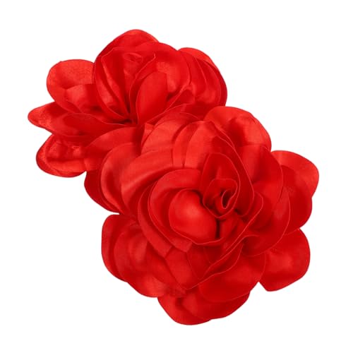 DEARMAMY 2 Stück Große Handgefertigte Blumenbrosche Satinstoff Auffällige Anstecknadel für Damen Vielseitiges Modeaccessoire für Hochzeit Party Bankett Teiliges Rotes Design von DEARMAMY