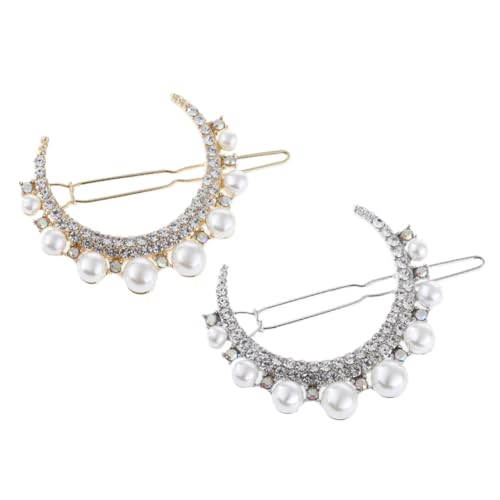 DEARMAMY 2 Stück Haarklammern für Damen Perlen Mond Haarspangen Strass Stilvolle Haaraccessoires für Besondere Anlässe Gold und Silber von DEARMAMY