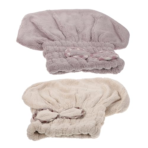 DEARMAMY 2 Stück Haartrocknungskappen für Damen Schnelltrocknende Badekappen aus Korallenfleece für Haartypen Leicht und Praktisch für Zuhause oder Reisen von DEARMAMY