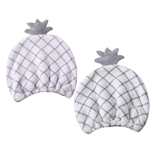 DEARMAMY 2 Stück Haartrocknungsmützen für Damen Wasserabsorbierende Schnell Trocknende Haartücher mit Hübschem Ananas Design für Reisen Hotel Zufällige Farbe von DEARMAMY