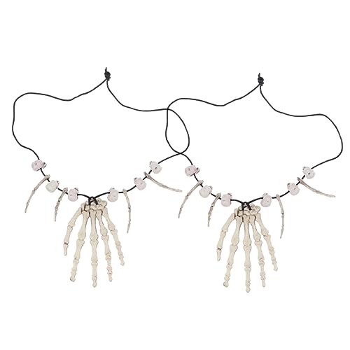 DEARMAMY 2 Stück Halloween Halskette Resin Skelett Schädel Anhänger Handknochen Unisex Gothic Schmuck für Männer und Frauen Cosplay Party Accessoire von DEARMAMY