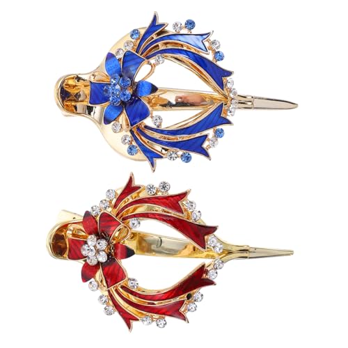 DEARMAMY 2 Stück Hochwertige Weihnachts Haarspangen mit Funkelnden Strasssteinen Glänzend Komfortabel für Haartypen Festliche Haaraccessoires Damen Weihnachten Party Rot und Blau von DEARMAMY