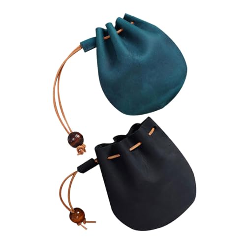 DEARMAMY 2stücke Retro Pu Münzbeutel Mit Schlüsselanhänger Mini Aufbewahrungstasche Für Schmuck Und Münzen Tragbares Und Stilvolles Accessoire Für Alltag Kordelzug-münzbeutel Zwei von DEARMAMY