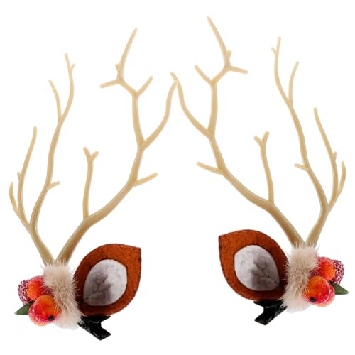 DEARMAMY 2 Stück Niedliche Hirschgeweih Haarspangen Festliche Haarschmuck für Damen und Mädchen Leichte Schonende Haarklammern Weihnachts Accessoires für Dünnes Haar von DEARMAMY