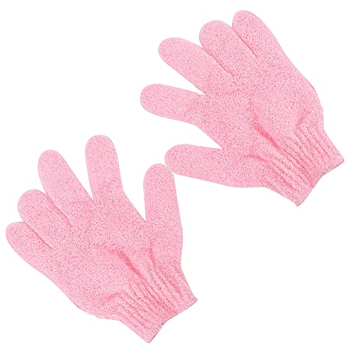 DEARMAMY 2 Stück Nylon Dusch Peeling Badehandschuhe Dehnbar Einheitsgröße für Männer Frauen und Kinder Maschinenwaschbar Körperpeeling Handschuhe mit Aufhängeschlaufe von DEARMAMY