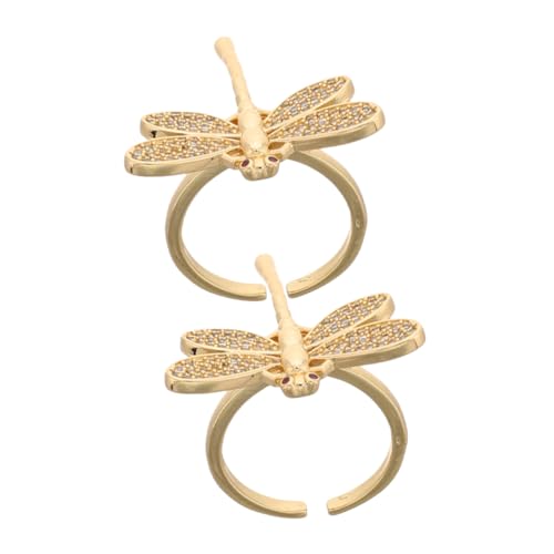 DEARMAMY 2 Stück Offene Ringe Goldplattierter Kupferring mit Zirkonia für Hochzeiten Partys und Alltag Eleganter Schmuck für Damen von DEARMAMY