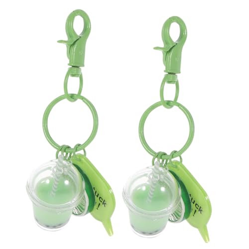DEARMAMY Miniatur Bubble Tea Schlüsselanhänger Schlüsselanhänger Geldbörse Schlüsselanhänger Grüne Flüssigkeit Treibsand Schlüsselanhänger Bubble Tea von DEARMAMY