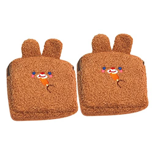 DEARMAMY 2 Stück Plüsch Geldbörse Geldbeutel Klein Geldbörsen Kleines Portemonnaie Für Damen Kosmetik Süße Minitasche Klare Geldbörse Tragetasche Geldbörse Für Mädchen Zubehör Light Brown von DEARMAMY