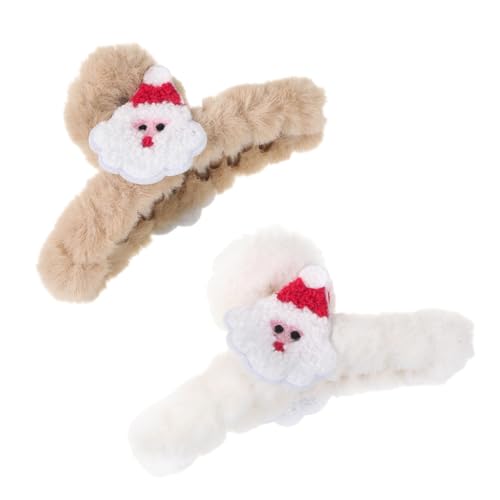 DEARMAMY 2 Stück Plüsch Haarklammer Groß Weihnachtlich Dekorativ Starke Haarklammer für Frauen und Teenager Weicher Griff für Dickes und Dünnes Haar Leicht und Komfortabel Teiliges Khaki von DEARMAMY