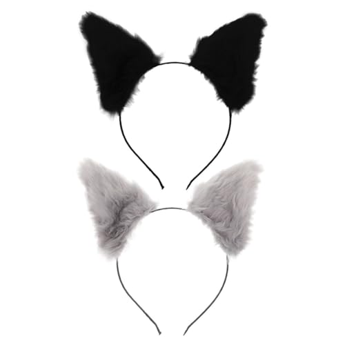DEARMAMY 2 Stück Plüsch-katzenohr-stirnband Kätzchenohren Für Frauen Katzenmode -stirnband Kopfschmuck Für Halloween Halloween-stirnbänder Ohren Kopfbedeckung Künstliches Kaninchenfell von DEARMAMY
