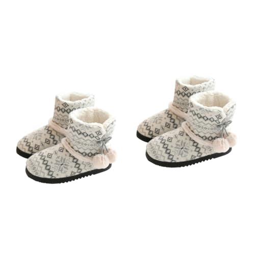 DEARMAMY 2 Stück Plus Boots Hausschuhe Damen Warm Gefüttert Dicke Sohle Rutschfest Innenbereich Winter Hausschuhe Kälte Schutz von DEARMAMY