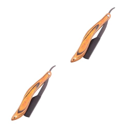 DEARMAMY 2 Stück Rasierer Rasieren Einzelklinge Rasierapparat Männer Gesicht Handbuch Rasiermesser Holzgriff Rasiermesser Friseur Rasiermesser Rostfreier Stahl von DEARMAMY