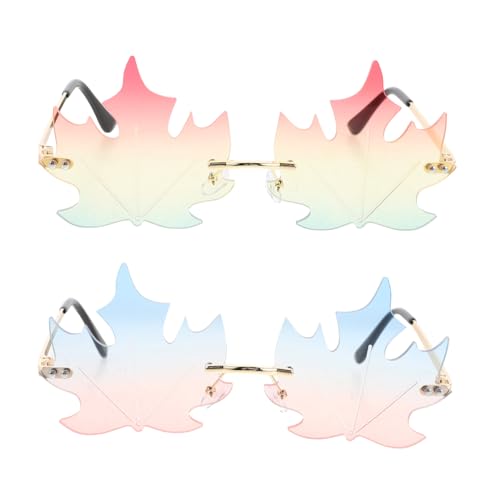 DEARMAMY 2 Stück Rimless Retro Ahornblatt Sonnenbrille Unisex Partybrille Leicht Uv-schutz Lustige Festivalbrille für Karneval Luau Abschlussball von DEARMAMY
