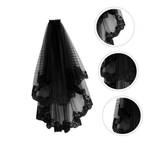 DEARMAMY 2 Stück Schwarzer Kurzer Spitzen Halloween Schleier Leichter Kopfschmuck Retro Hexen Stil für Kostümparty Masquerade und Cosplay Damen Haarschmuck von DEARMAMY