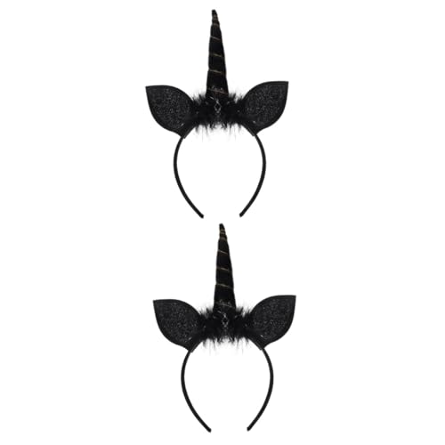 DEARMAMY 2 Stück Schwarzes Cosplay Einhorn Haarreif für Party Haarreif Performance Haarschmuck Leicht und Rutschfest für Kostüm und Fotorequisiten von DEARMAMY