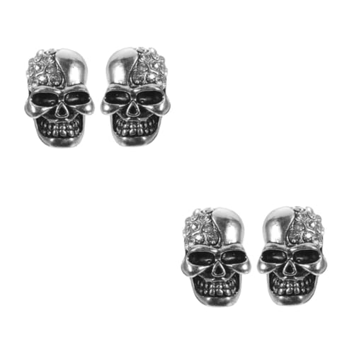 DEARMAMY 2 Stück Silberne Skull Ohrstecker mit Funkelnden Strasssteinen Horror Ohrringe für Erwachsene Punk Gothic Schmuck für Halloween und Karneval Vielseitige Ohrclips für Damen und von DEARMAMY
