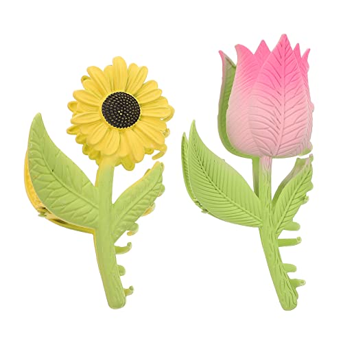 DEARMAMY 2stücke Tulpenblumen Haarklaue Clip Sonnenblume Haarspange Rutschfeste Haar Klemme Halter Für Frauen Mit Normalem Oder Dickem Haar von DEARMAMY