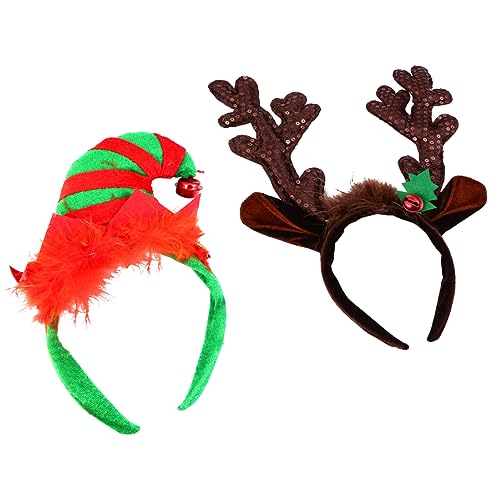 DEARMAMY 2 Stück Teiliges Weihnachts Haarreif mit Hirschgeweih und Mütze Leichtes Formstabiles Party Accessoire für Festliche Kostüme Geeignet für Weihnachten Karneval und Bühnenauftritte von DEARMAMY