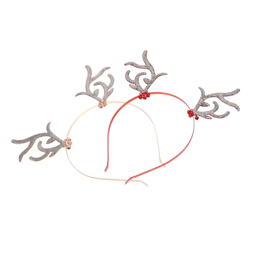 DEARMAMY 2 Stück Teiliges Weihnachts Haarreifen mit Einzigartigem Rentiergeweih Design Glitzerndem Stirnband in Roségold und Rot Robustes Festival Kopfschmuck Zubehör für Party Karneval von DEARMAMY