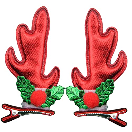 DEARMAMY 2 Stück Weihnachtliche Haarklammern Geweih Form Haarspangen für Mädchen Damen Rote Haarschmuck Clips mit Sicherem für Party Geburtstag Festtage von DEARMAMY