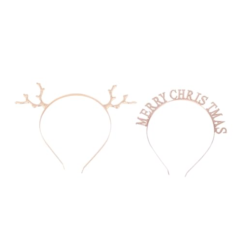 DEARMAMY 2 Stück Weihnachtliches Teiliges Haarschmuck mit Glänzendem Legierungs Geweih und Kreativem Buchstaben Haarreif Festlicher Kopfschmuck für Mädchen und Damen Komfortabler Weihnachts von DEARMAMY