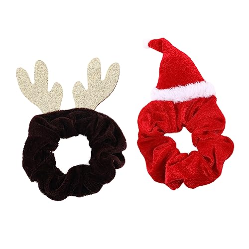 DEARMAMY 2 Stück Weihnachts Haargummis Haarring Damen Haarschmuck Elastisches Weiches Stoffband in Rot Zufälliger Stil Für Alltag Party Festliche Anlässe von DEARMAMY
