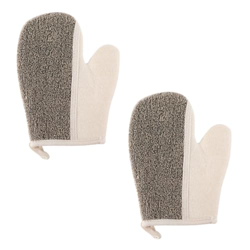 DEARMAMY 2 Stück badetuch handschuhe Peelinghandschuhe Peeling-Handschuh Badehandschuhe Peeling Körper waschen handtücher Badezimmer-Duschhandschuhe Duschhandschuhe verdicken Flachs Schwarz von DEARMAMY