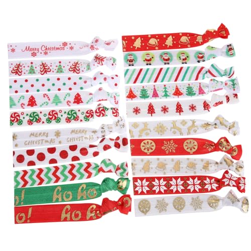 DEARMAMY 20 Stück Teiliges Weihnachts Haargummi Festlich Bedruckt Elastisch und Vielseitig für Frauen und Mädchen Geeignet für Party Alltag Yoga und Festliche Anlässe Bunte Weihnachts von DEARMAMY