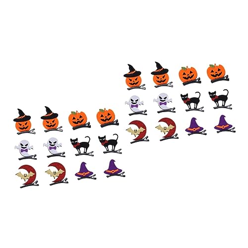 DEARMAMY 24 Stück Teiliges Haarspangen Halloween Design mit Hexenhut Kürbis Fledermaus Geist und Schwarzer Katze Stabile Metallclips mit Lackierung Geeignet für Junge Mädchen und Mädchen von DEARMAMY