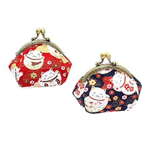 DEARMAMY 2stücke Retro Münzbeutel Im Japanischen Stil Glückskatzen Wechselgeldbörse Für Multifunktionale Aufbewahrungstasche Für Party Shopping Und Alltag von DEARMAMY