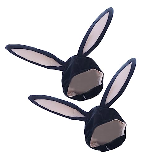 DEARMAMY 2St Kaninchen Kopfbedeckung Hund Ohrenhaube ausgestopfter Hase aus Plüsch Fuchs Muffen kaninchenohren rabbit ears lustiger hut Unisex-Kostüm-Requisite Hasenmütze Plüschstoffe Black von DEARMAMY