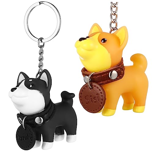 DEARMAMY 2stücke Hund Schlüsselanhänger Cartoon Design Gelber Und Grauer Hund Niedlicher Schlüsselring Für Taschen Schlüsselketten Zubehör von DEARMAMY