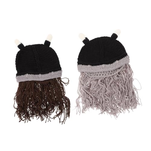 DEARMAMY 2St -Barthut Vielseitig verwendbarer Hut Einzigartige Hut Trendige Hut Aufmerksamkeit erregende Hut Besondere Anlässe Hut -Kostümmütze Wikingermütze Hornhut Garn von DEARMAMY