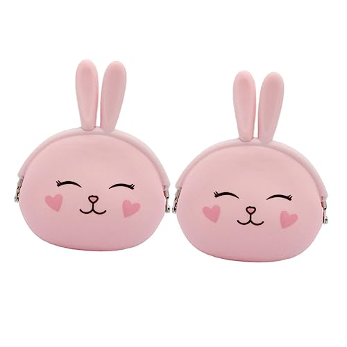 DEARMAMY 2stücke Rosa Geldbeutel Mit Hase-Design Münztasche Kleines Portemonnaie Wechseltasche Schlüsselbeutel Aus Hochwertigem Silikon Leicht Und Tragbar Für Damen Und Mädchen von DEARMAMY