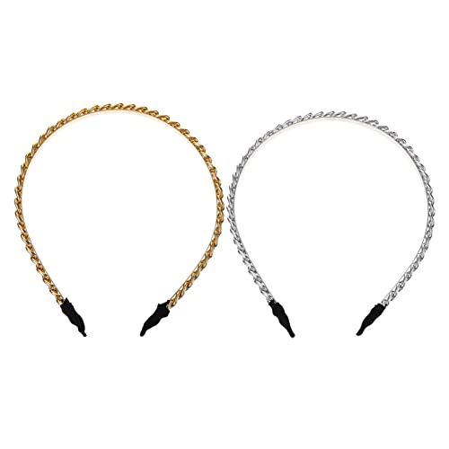 DEARMAMY 2stücke Metallstirnband Für Frauen Mädchen Ketten-haarreifen Mode-stirnband Metall-haarreifen Party- Gedrehtes Stirnband Haaraccessoire Für Geburtstage Festzüge von DEARMAMY