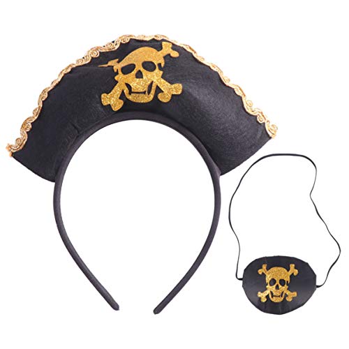 DEARMAMY 2er Set Piratenkopfschmuck Mit Goldenem Spitzenhaarschmuck Und Augenmaske Für Halloween Cosplay Und Karneval Perfekte Kopfbedeckung Für Kostümpartys von DEARMAMY