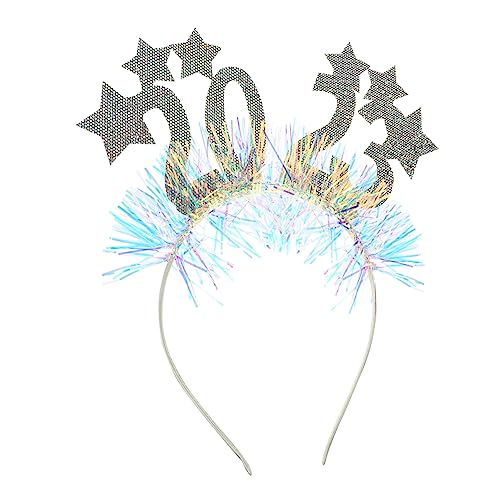 DEARMAMY 2st 2023 Latte-stirnband 2023 Party-stirnband Neujahr Kopfschmuck 2023 Kopfbedeckung Silvester-diademe Strass-stirnband Mädchen Stirnbänder Neues Jahr 2023 Rave Silver Latte-kunst von DEARMAMY