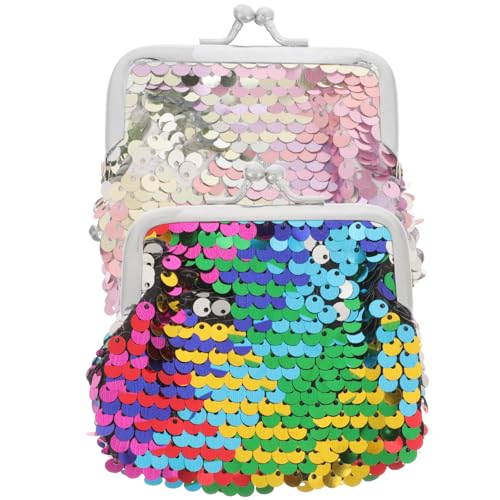 DEARMAMY 2stücke Münzbörse Kleine Geldbörse Für Damen Mit Kussverschluss Pailletten-geldbörse Tragbar Für Münzgeld Schlüssel Und Kleine Gegenstände von DEARMAMY