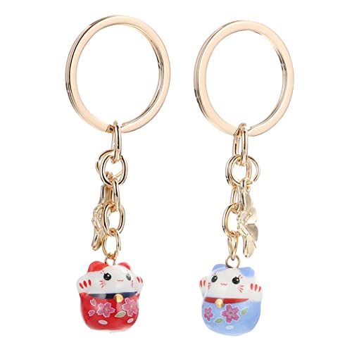 DEARMAMY 2stücke Japanische Glückskatze Schlüsselanhänger Winke Katze Deko Anhänger Maneki Neko Schlüsselring Charm Für Taschen Und Schlüssel Handtaschen Zubehör von DEARMAMY