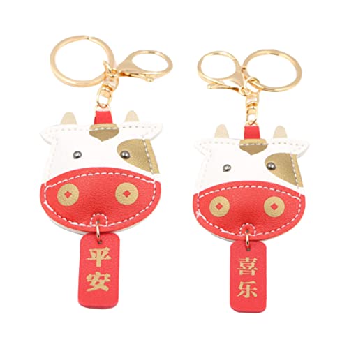 DEARMAMY 2st Jahr des Ochsen-schlüsselanhängers Anhänger Zum Aufhängen Einer Tasche Tierschlüsselanhänger Feng-Shui-schlüsselanhänger Rucksackschlüsselketten Kuh-schlüsselanhänger Leder von DEARMAMY