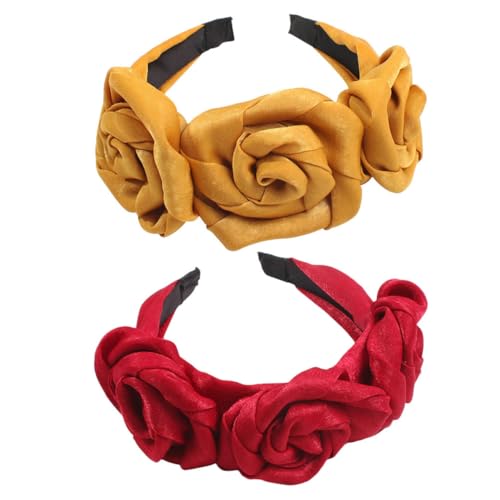 DEARMAMY 2st Stirnband Aus Floralem Stoff Blumenstirnbänder Stirnband Mit Rosenblüten Stirnbänder Frauen Rosen-stirnband, Spitzen-stirnband Rosa Stirnband Rosen-haarschmuck Blumenhaarbänder von DEARMAMY