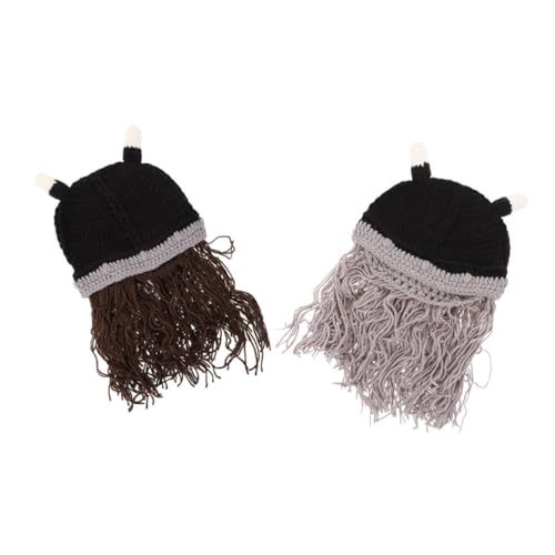 DEARMAMY 2st -barthut Wikingerkostüm Hornhut -kostümmütze Hut Mit Hornbart Künstliche Wikingerhut-dekoration Künstlicher Barthut Wikingermütze Stricken Bartmütze Garn von DEARMAMY