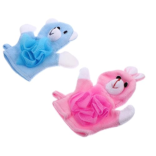 DEARMAMY 2stücke Badehandschuhe Junge Mädchen-peeling-handschuhe Cartoon-tier-design Mitts Für Sanfte Hautreinigung Leicht Zu Reinzen Mit Aufhängeschlaufe Für Tägliche Anwendung von DEARMAMY