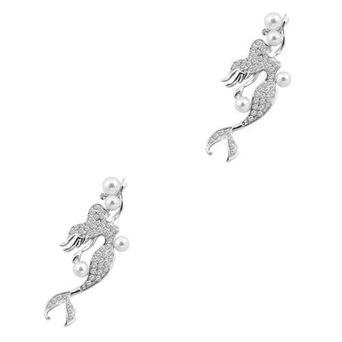 DEARMAMY 2stücke Elegante Meerjungfrau Brosche Mit Strass Und Perlen Anstecknadel Für Damen Und Mädchen Silberfarbene Corsage Für Kleider Taschen Und Accessoires von DEARMAMY